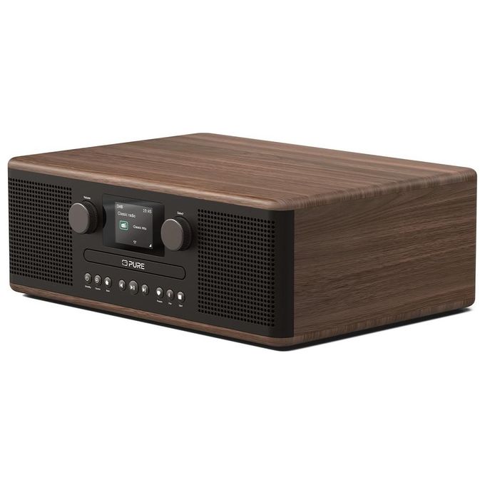 Pure CLASSIC C-D6 Sistema Musicale Mini Hi-Fi Radio DAB+ FM Bluetooth 5.3 30W con Lettore CD Display TFT 2.4'' colore Nero Noce