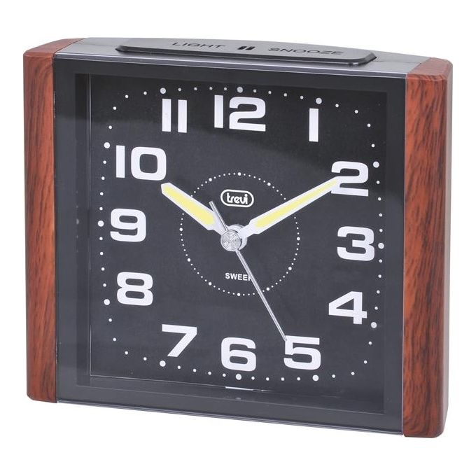 Trevi 0309530 Orologio-sveglia in Legno Silent Quartz, Grande Quadrante Illuminato, 2 batt aa