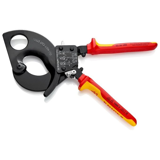 KNIPEX 95 36 280 Cesoia a Cremagliera per Cavi in Rame e Alluminio fino a 380 mm² e 52 mm Ø con Sistema a Cricchetto VDE colore Nero