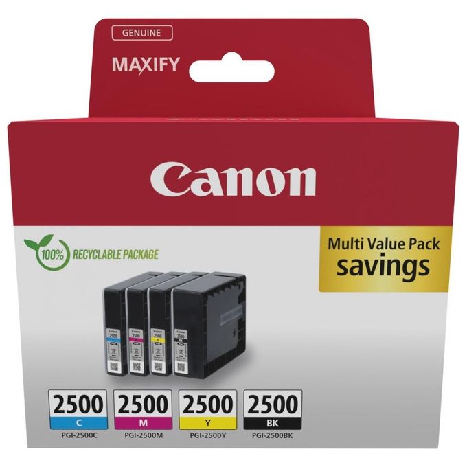 Canon PGI-2500 Cartuccia Inkjet Confezione Multipla 4 pz Inchiostro Pigmentato colore Nero Ciano Magenta Giallo