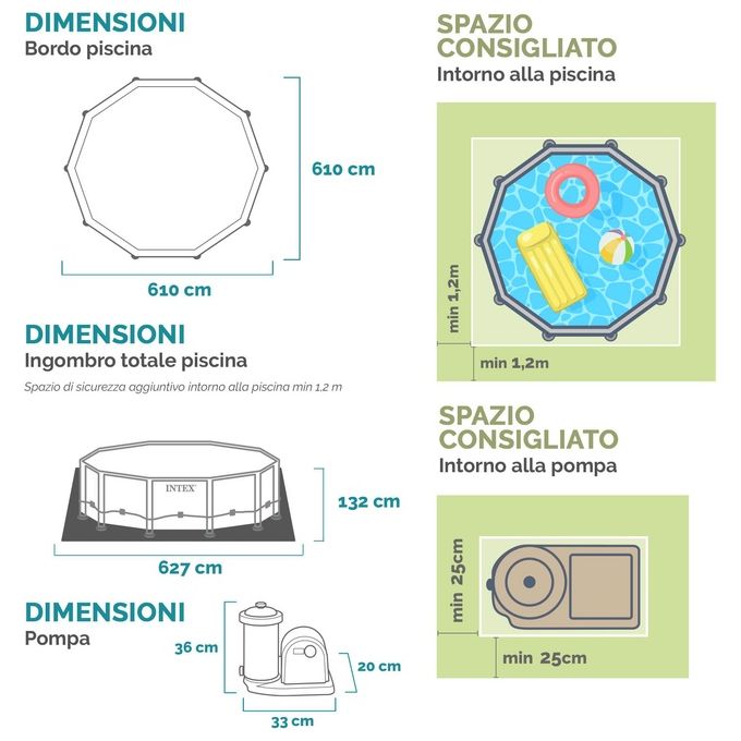 Intex 26756NP Piscina Fuori Terra Prisma Frame Rotonda Pompa Filtro 5678 L-h Scaletta Telo Base e Copertura 32695 L Acciaio e PVC Grigio 610x132 cm 610cm x132cm Con Pompa Filtro