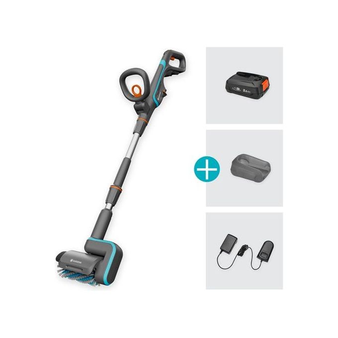 Gardena 14841-20 Spazzola Multifunzione a Batteria AquaBrush Patio Alimentazione 18 V Batteria Inclusa colore Verde Grigio Arancione