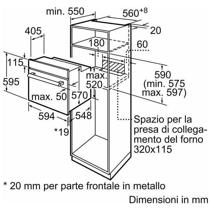Bosch HBF113BR1S Serie 2 Forno da incasso Elettrico Ventilato 66 L Classe A Grill 3300W (59.5x59.4x54.8 cm) colore Acciaio inossidabile