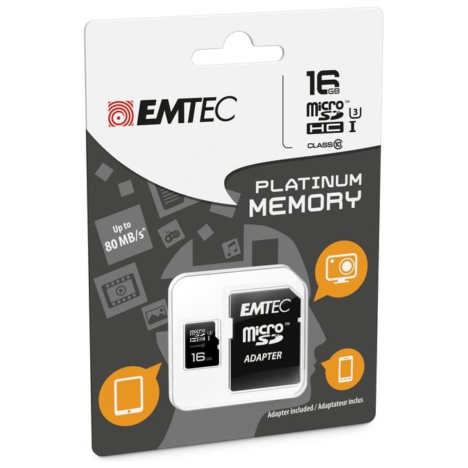 Micro Sd + Adapter 16 Gb Platinum (Full Hd)