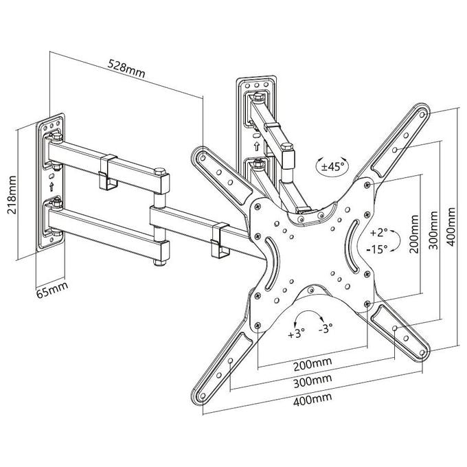 Equip 650328 Supporto a Parete per TV Full Motion Angolare 23'' a 55'' Capacita' 45 Kg VESA 400x400 colore Nero