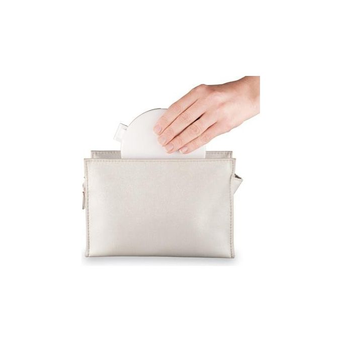 Macom Pocket Mirror 218 - Specchietto da borsa pieghevole con LED, doppio specchio (normale + ingrandimento 7×), alimentato da 4 batterie AAA, Ø 11,5 cm, Bianco