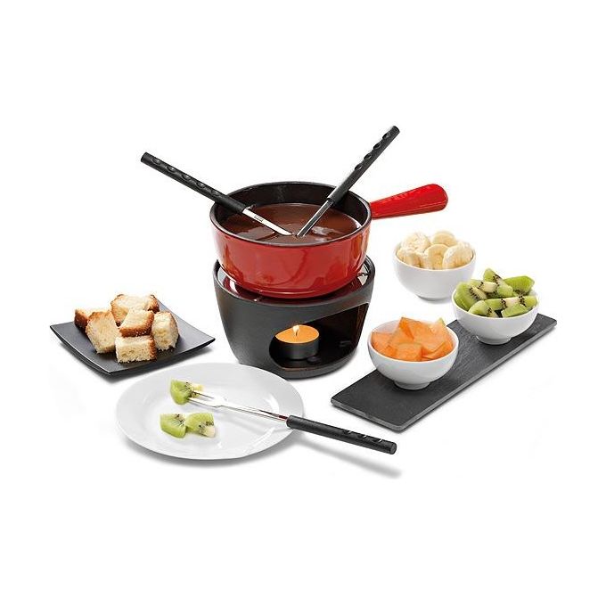 Stöckli 8569.80 Choco-Cheese Set per fonduta per cioccolato e formaggio in ghisa diametro 14 cm colore Nero