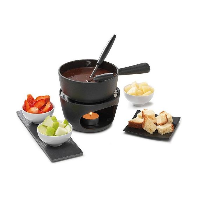 Stöckli 8569.80 Choco-Cheese Set per fonduta per cioccolato e formaggio in ghisa diametro 14 cm colore Nero