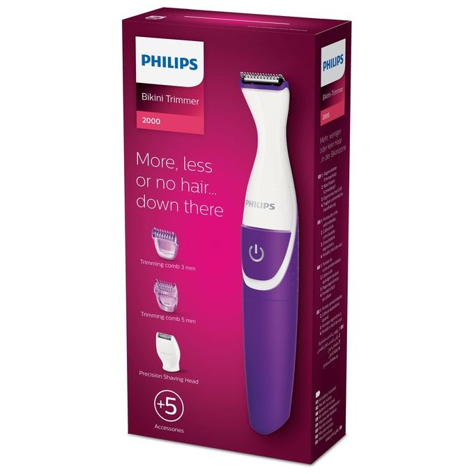 PHILIPS BRT383-15 Rifinitore 3 in 1 per Zona Bikini Taglia Modella e Rasa 100% Impermeabile con 2 Pettini e Custodia colore Viola