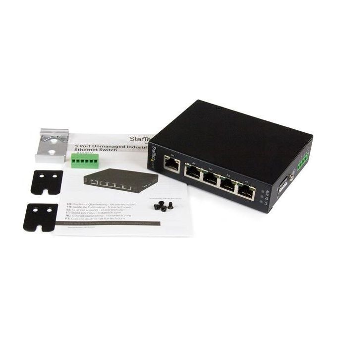 StarTech Switch di rete Commutatore Industriale Gigabit Ethernet a 5 porte non gestito - Guide DIN - Montabile a parete