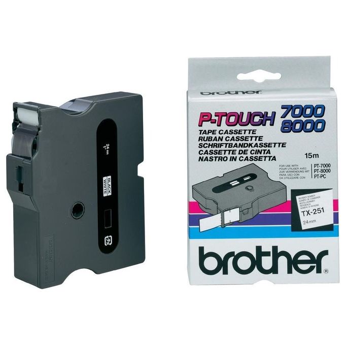 Brother TX-251 Nastro per Etichettatrice Nero su Bianco 24 mm 15 m colore Nero