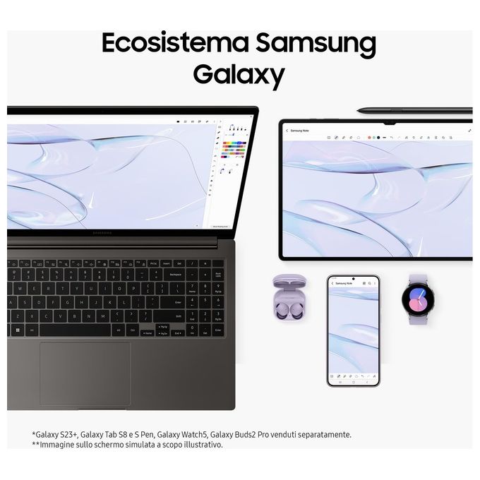 Samsung NP754XFG-KB2IT Galaxy Book3 Notebook 15.6'' Intel Core i7-1355U 16GB RAM SSD 512GB Windows 11 Pro colore Argento