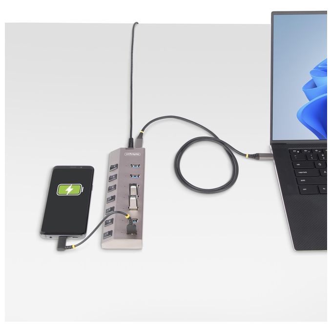 StarTech.com 5G7AIBS-USB-HUB-EU Hub USB 7 Porte Autoalimentato con Interruttori Individuali USB 3.2 Gen 1 5Gbps Cavo USB-C e USB-A Incluso colore Grigio