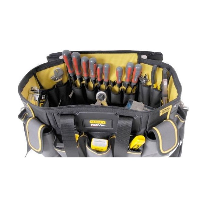 Stanley FMST1-70749 FatMax Borsa Portautensili Semirigida in Nylon 600 Denari con Base Rigida Impermeabile e Tasche Organizzative colore Nero con Dettagli Grigio e Giallo