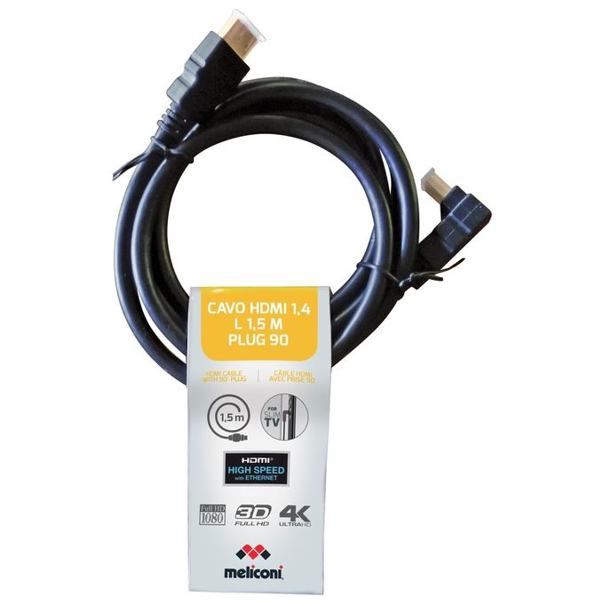 Meliconi 497013BA Cavo HDMI Standard con Spina 90Â°, Nero