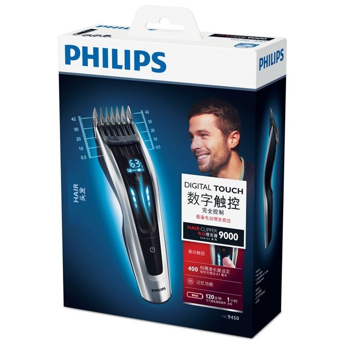 Philips HC9450-15 Hairclipper Series 9000 Regolacapelli Lame in Titanio Display Digitale Autonomia 120 min Grigio