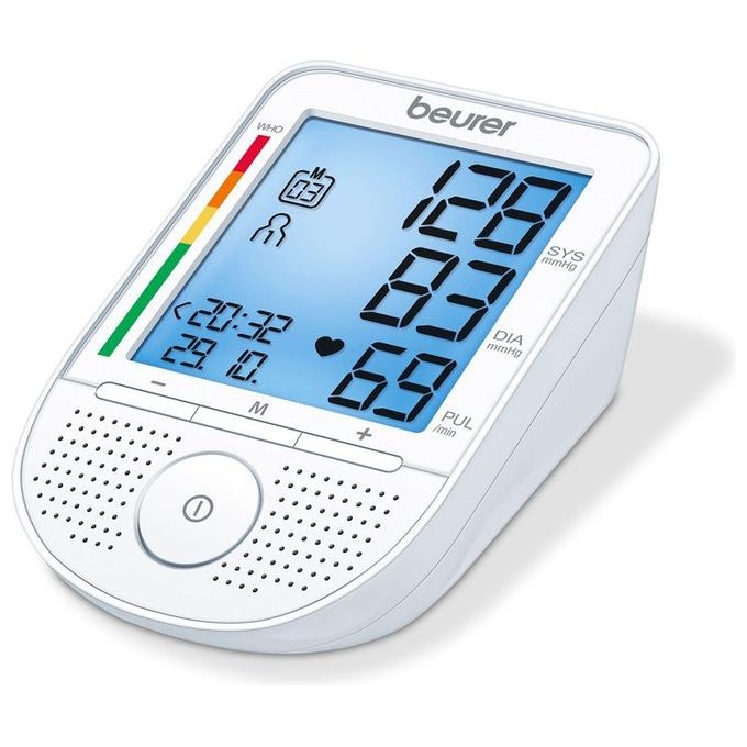 Beurer BM 49 - Misuratore di pressione da braccio, metodo oscillometrico, funzione vocale multilingue (IT, DE, FR, NL), rilevamento aritmie, display XL retroilluminato, memoria per 2 utenti x 60 misurazioni, alimentazione a batterie, dispositivo medico
