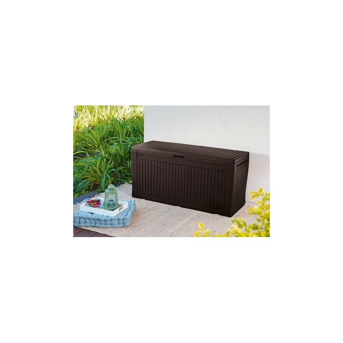 Keter Baule Multiuso da Giardino Comfy in Resina 270 Litri Marrone Ideale per Riporre Cuscini e Attrezzi da Giardino con Sistema di Ventilazione 116.7x44.7x57 H cm