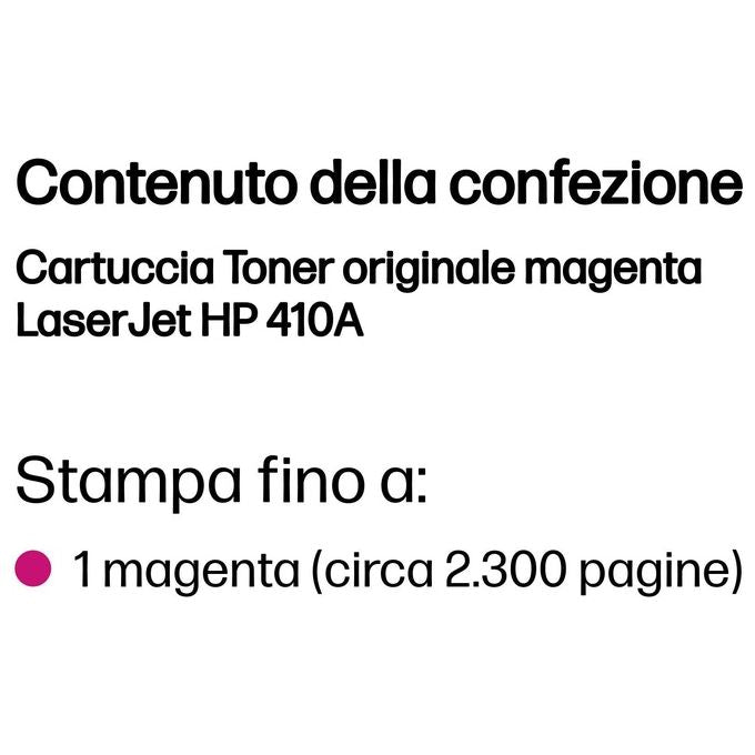 HP 410A Magenta originale LaserJet cartuccia toner ( CF413A ) per Color LaserJet Pro M452dn, M452dw, M452nw, MFP M477fdn, MFP M477fdw, MFP M477fnw