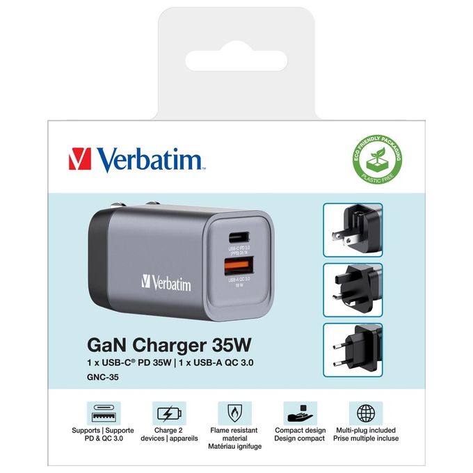 Verbatim GNC-35 Caricatore Universale Nero-Grigio AC Ricarica Rapida Interno