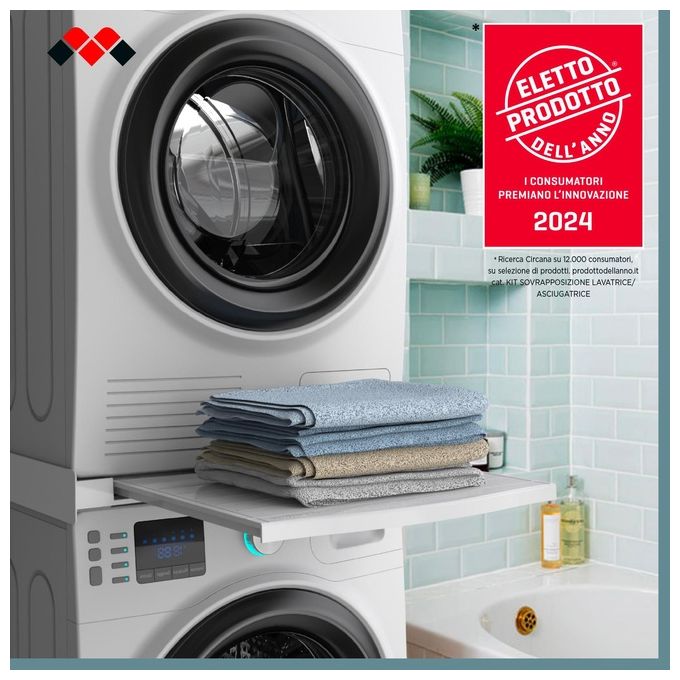 Meliconi 656113 Torre Smart L60 Kit di Sovrapposizione Lavatrice Asciugatrice Universale Ripiano Estraibile 41 cm Portata 5 Kg colore Bianco