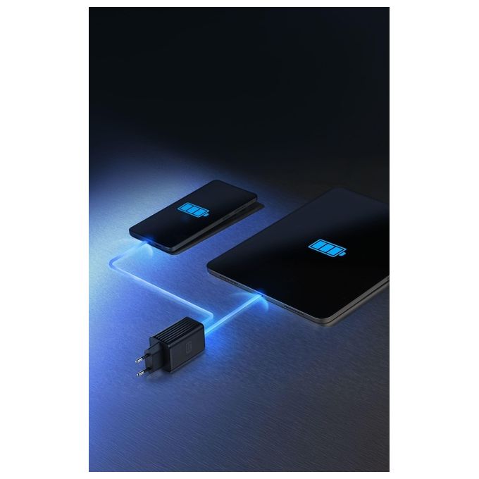 Cellularline ACHUSBGAN2PD45WK Multipower Micro Caricabatterie da Rete 45W 2 Porte USB GaN Super Fast Charging colore Nero