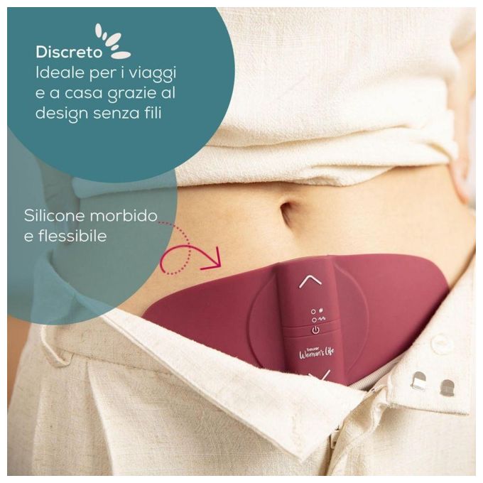 Beurer EM50 Menstrual Relax Dispositivo TENS con Funzione Riscaldante 15 Livelli di Intensita' Batteria Ricaricabile colore Rosa
