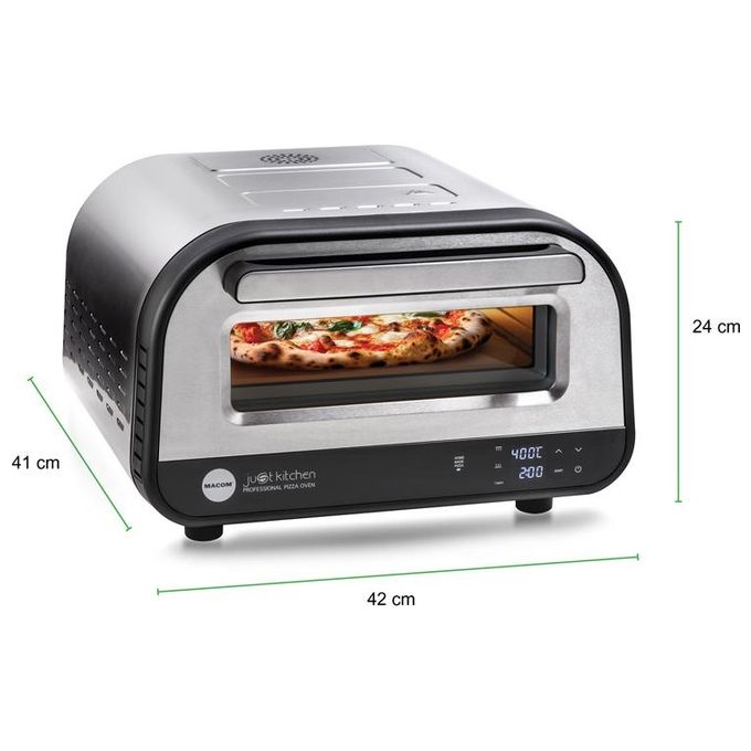 Macom 884 Just Kitchen Forno per Pizza Elettrico Pietra Refrattaria 32 cm 1700W 400°C Timer Digitale colore Nero Inox
