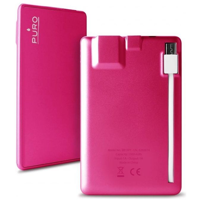 Puro BB15P1PNK batteria esterna Backup universale, con USB, 1500 mAh Rosa