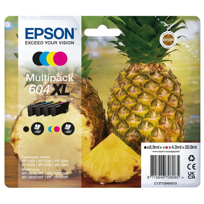 Epson C13T10H64010 604XL Cartuccia d'inchiostro Multipack Originale Resa Elevata XL 4 pz colore Nero Ciano Magenta Giallo