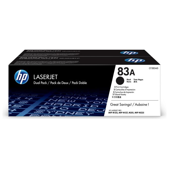 HP 83A Dual Pack Confezione da 2 nero originale LaserJet cartuccia toner ( CF283AD ) per LaserJet Pro M201, MFP M125, MFP M127, MFP M225