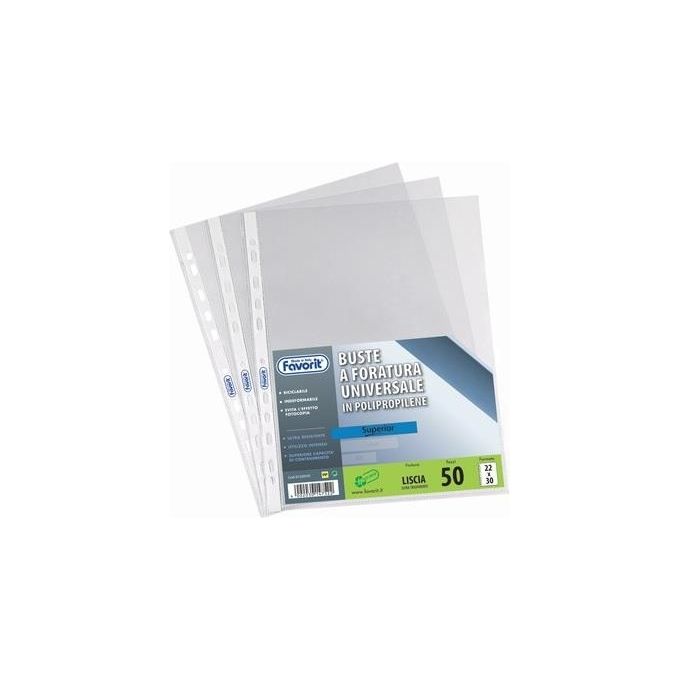 Favorit Confezione 10 Buste a Foratura Universale Formato Interno 35x50cm Finitura Liscia