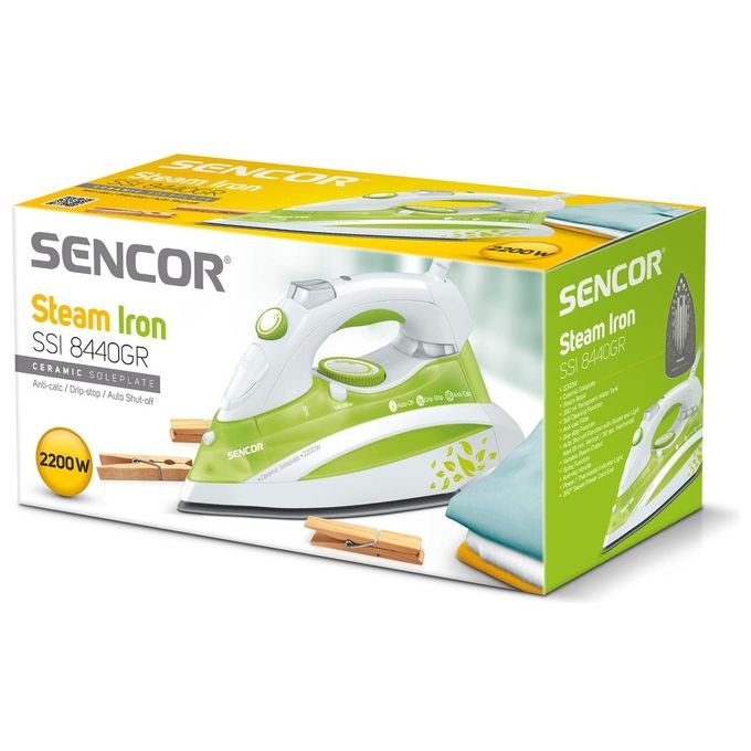 Sencor SSI 8440GR Ferro da stiro a vapore 2200W suola in ceramica 380 ml vapore 120 g-min Anti-Calc Drip-Stop colore Verde