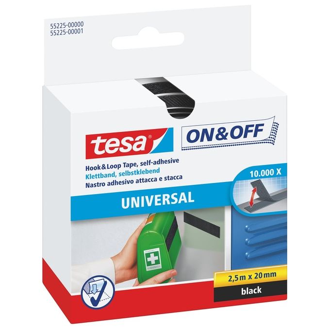 Tesa Velcro Adesivo Rett 2,5X20 Nero 55225