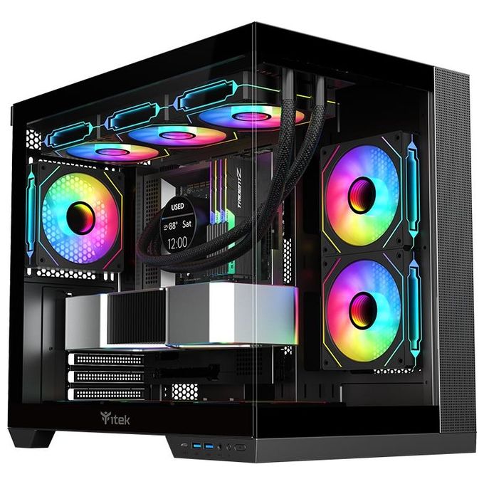 Itek ITGCADCDSB DARK CAVE DS Case Tower Gaming ATX micro ATX Mini ITX 3x120mm ARGB Vetro Temperato USB Type C colore Nero