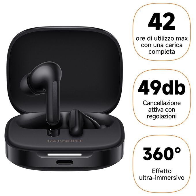 Xiaomi BHR9251GL Redmi Buds 6 Auricolari Bluetooth 5.4 ANC 49 dB Dual Driver 10+42h IP54 colore Nero