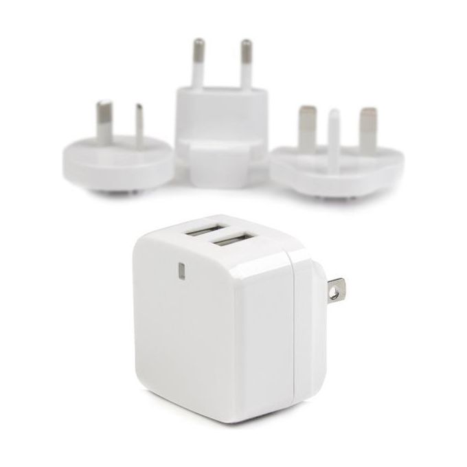StarTech.com Caricabatterie da Muro a doppia porta x2 USB ad alta potenza ( 17W - 3.4 Amp ) con prese da viaggio (Internazionale) Bianco