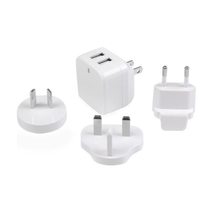 StarTech.com Caricabatterie da Muro a doppia porta x2 USB ad alta potenza ( 17W - 3.4 Amp ) con prese da viaggio (Internazionale) Bianco