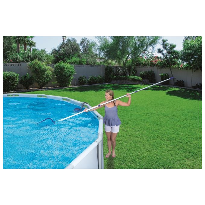 Bestway 58237 Flowclear Deluxe Kit Manutenzione Piscina Skimmer Spazzola Retino Asta 279 cm Tubo 7.5 m colore Blu Bianco