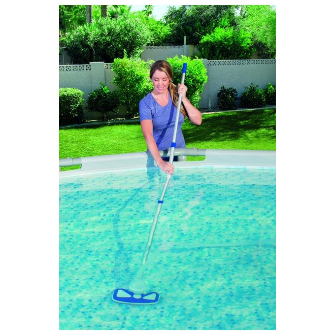 Bestway 58237 Flowclear Deluxe Kit Manutenzione Piscina Skimmer Spazzola Retino Asta 279 cm Tubo 7.5 m colore Blu Bianco