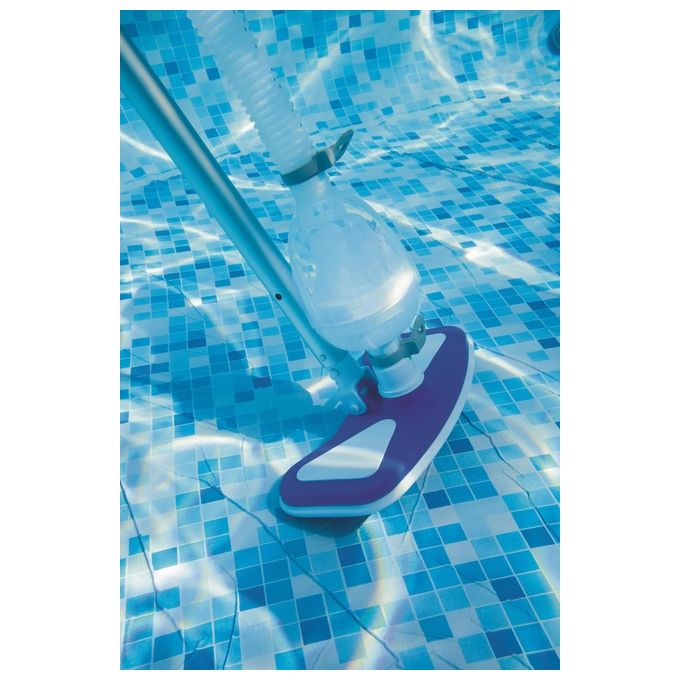 Bestway 58237 Flowclear Deluxe Kit Manutenzione Piscina Skimmer Spazzola Retino Asta 279 cm Tubo 7.5 m colore Blu Bianco