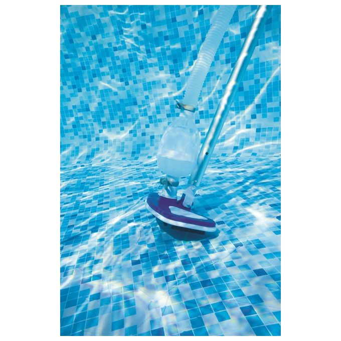 Bestway 58237 Flowclear Deluxe Kit Manutenzione Piscina Skimmer Spazzola Retino Asta 279 cm Tubo 7.5 m colore Blu Bianco