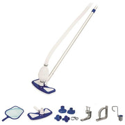 Bestway 58237 Flowclear Deluxe Kit Manutenzione Piscina Skimmer Spazzola Retino Asta 279 cm Tubo 7.5 m colore Blu Bianco