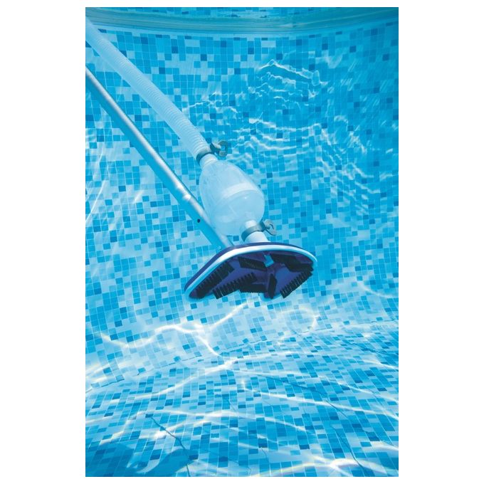 Bestway 58237 Flowclear Deluxe Kit Manutenzione Piscina Skimmer Spazzola Retino Asta 279 cm Tubo 7.5 m colore Blu Bianco