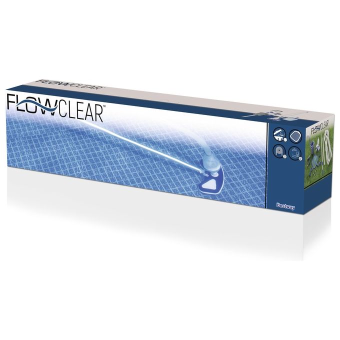 Bestway 58237 Flowclear Deluxe Kit Manutenzione Piscina Skimmer Spazzola Retino Asta 279 cm Tubo 7.5 m colore Blu Bianco