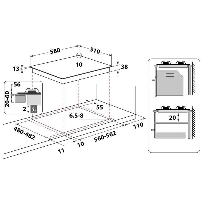 Indesit THP 642 IX-I Piano cottura Gas 58 cm 4 fuochi Accensione Elettronica Valvola Sicurezza colore Nero Inox