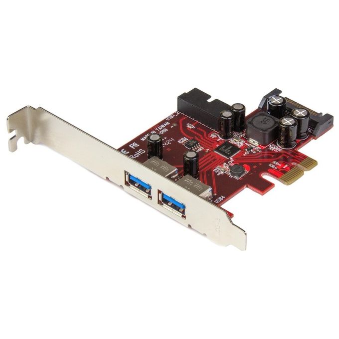 StarTech.com Scheda Espansione PCI Express USB 3.0 a 4 porte - 2 interne, 2 esterne - Adattatore PCIe alimentato SATA