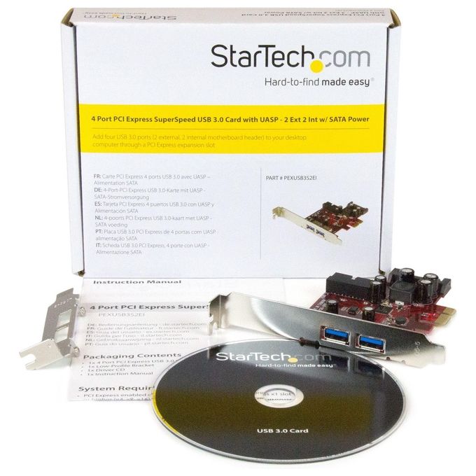 StarTech.com Scheda Espansione PCI Express USB 3.0 a 4 porte - 2 interne, 2 esterne - Adattatore PCIe alimentato SATA