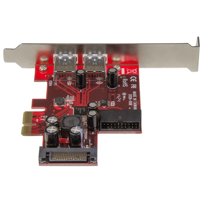 StarTech.com Scheda Espansione PCI Express USB 3.0 a 4 porte - 2 interne, 2 esterne - Adattatore PCIe alimentato SATA