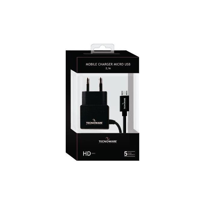 Tecnoware Alimentatore casa per Micro-usb Cavo 120cm In:110-240vac Out:5vdc 2,1a nero